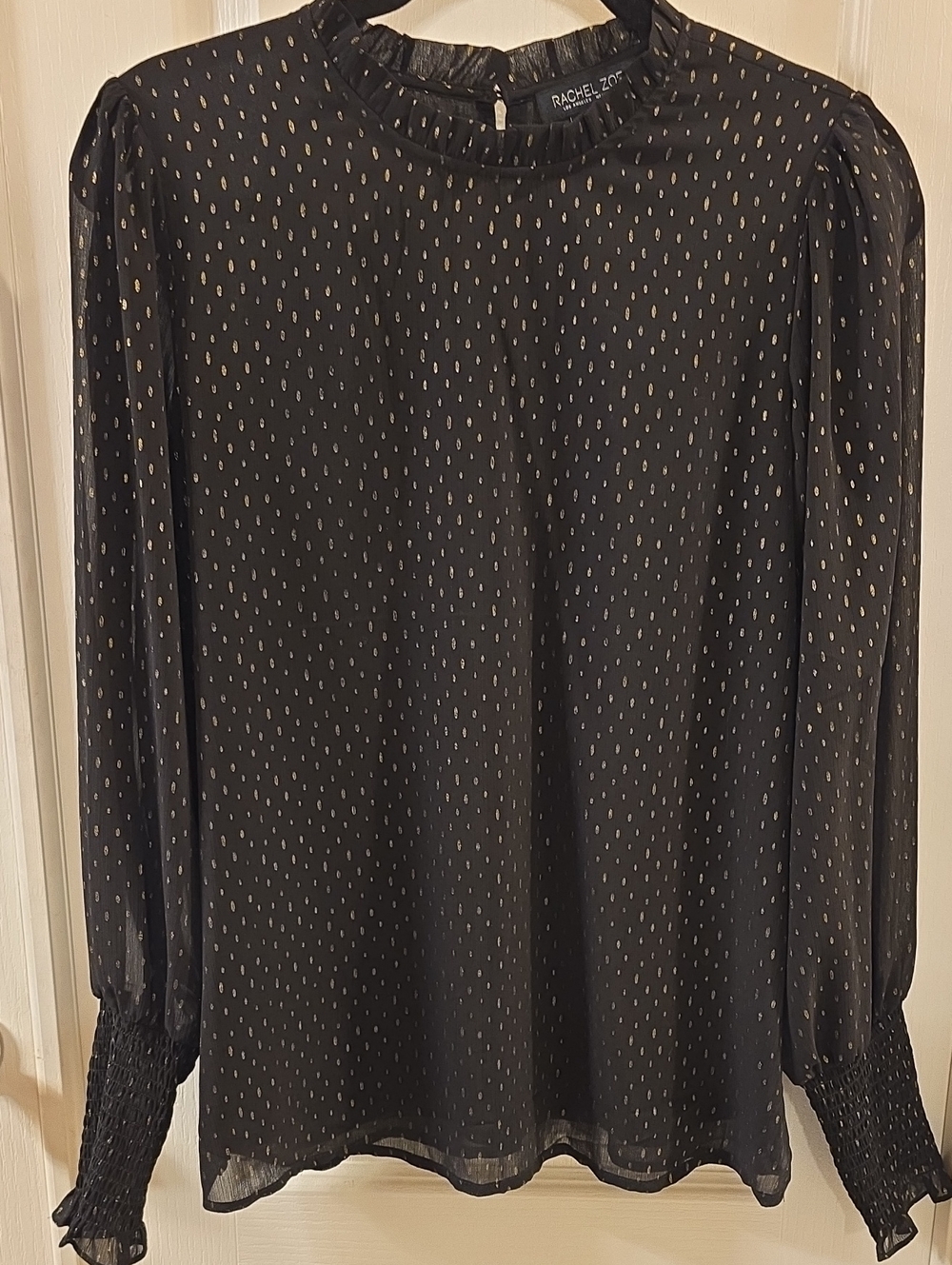 Rachel Zoe Ruffle Trim Blouse Black & Gold
